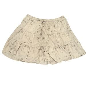 Beige Eyelet Ruffle Mini Skirt Medium Boho Cottagecore Coquette Festival Fall